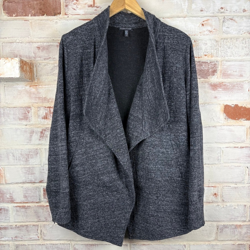 Eileen Fisher Italian Fabric Open Front Cardigan Jacket‎ Large Lagenlook Luxury
